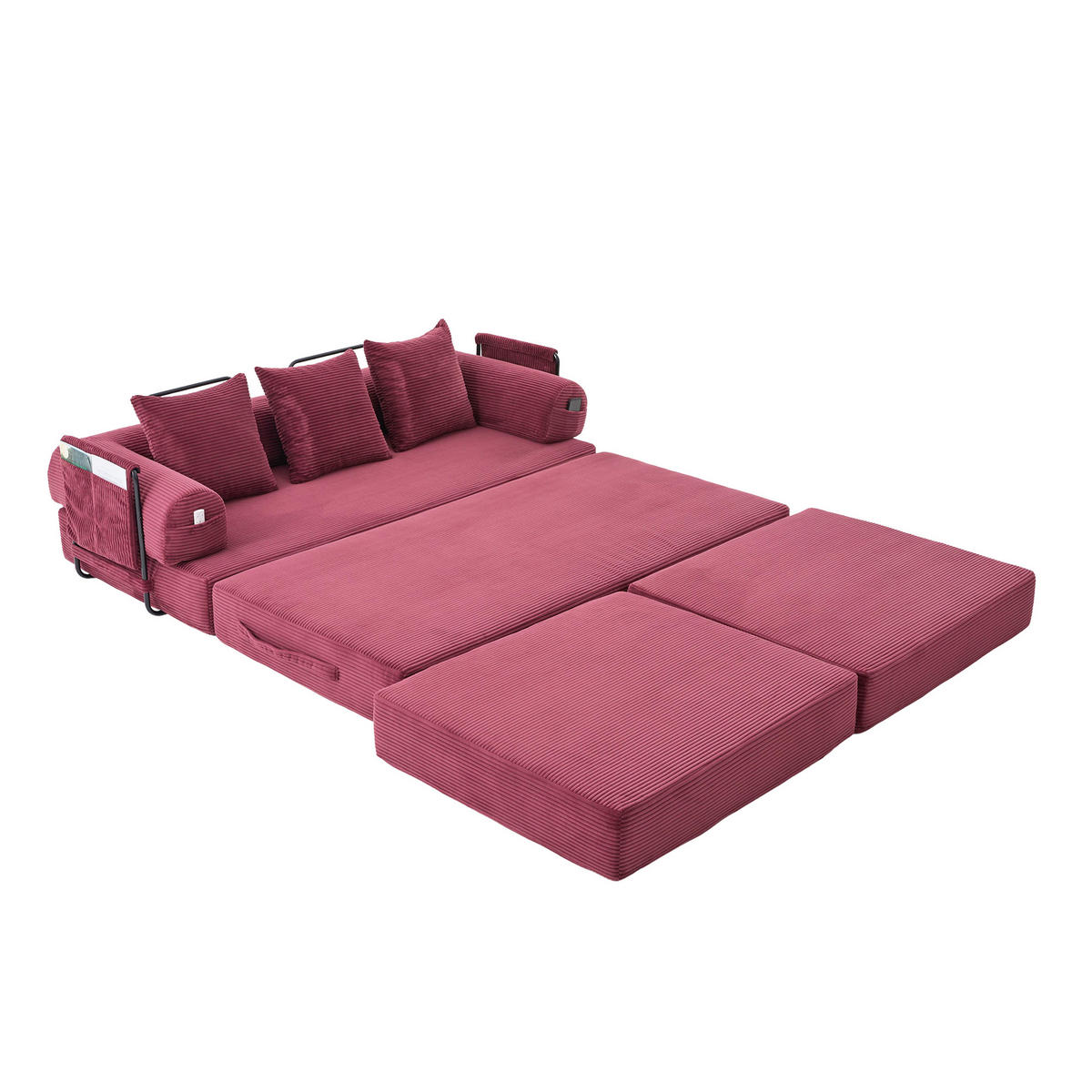 ECKSOFA DE-33795 modular mit 3 Kissen und Hocker Bordeauxrot - Weinrot, Metall (200/190cm) - ComfortXL