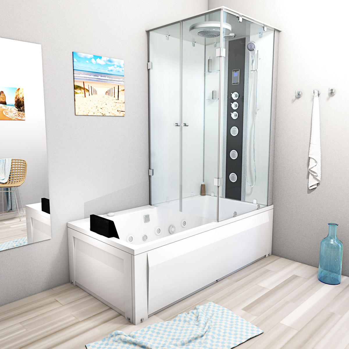 WHIRLPOOL Dusche Kombination K05-L03-WP 180x90 cm - Weiß, Glas/Kunststoff (90/225/180cm) - AcquaVapore by Sandra Jentho