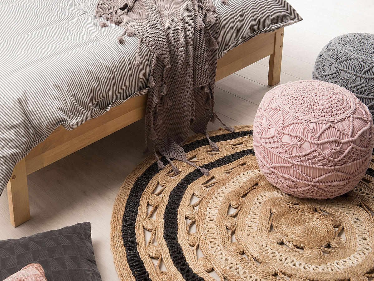 TEPPICH geflochten Goyne 140/140 cm - Beige, Naturmaterialen (140/140cm) - Beliani