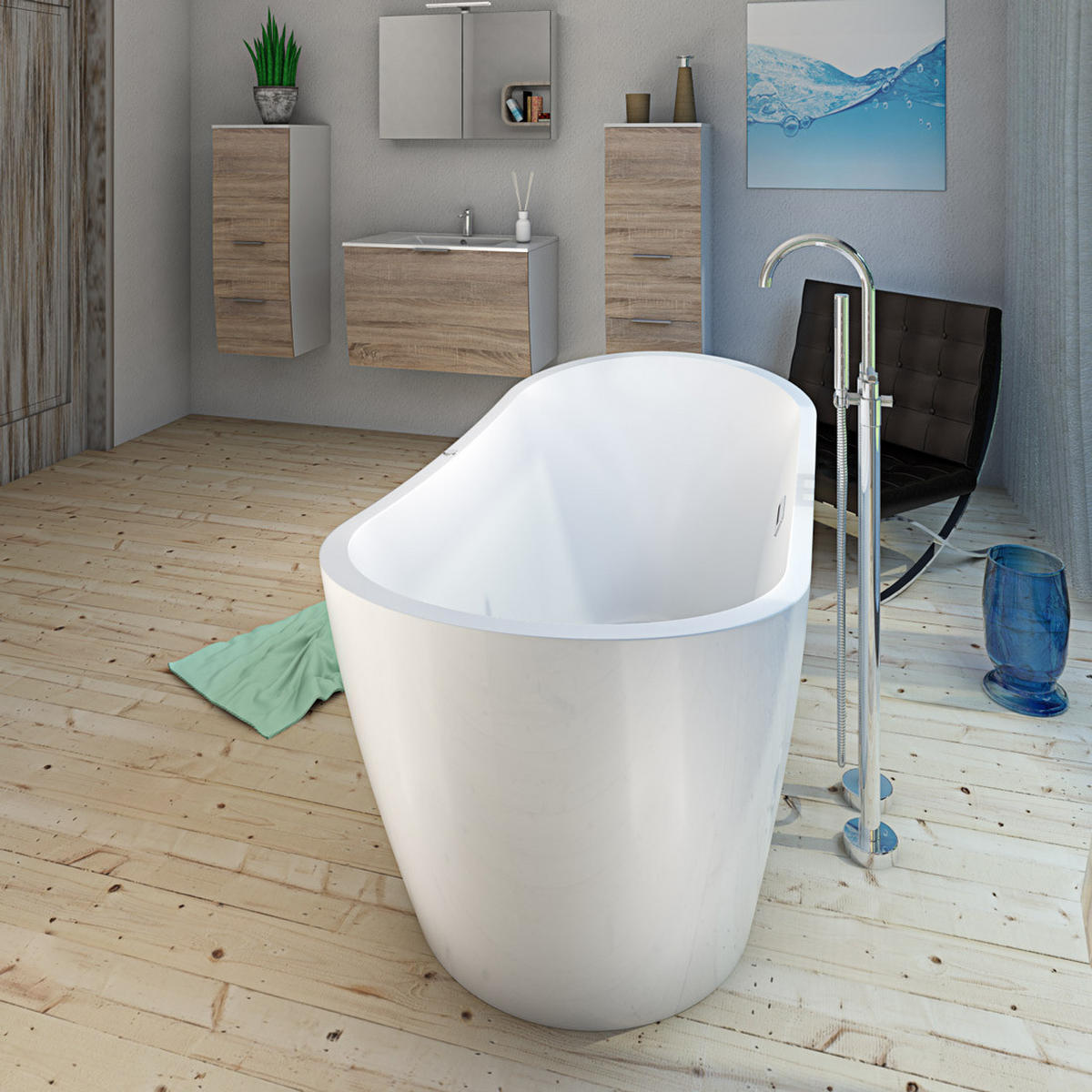 WHIRLPOOL freistehend F13 Armatur AF03 - Weiß, Glas/Kunststoff (80/72/180cm) - AcquaVapore by Sandra Jentho