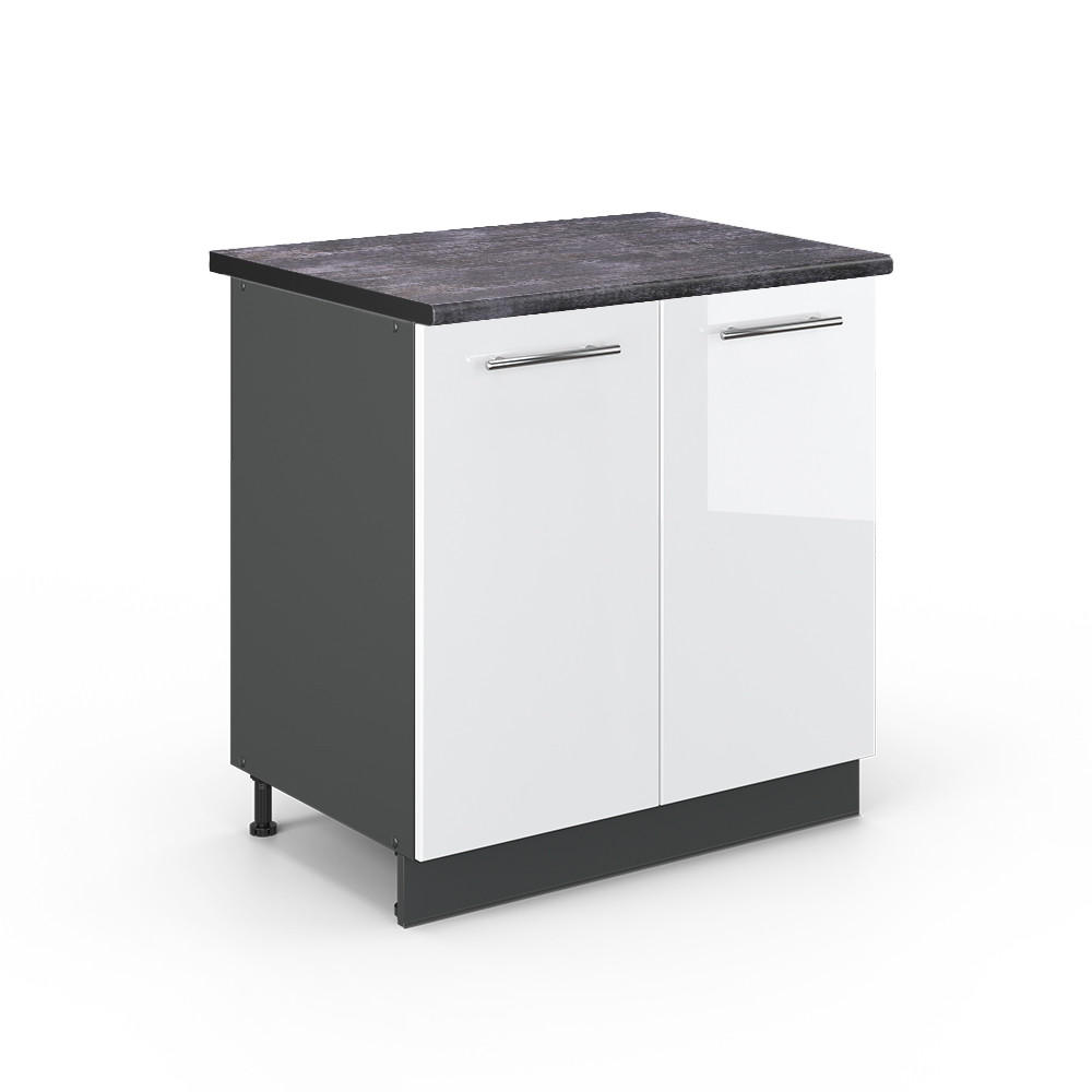 SPÜLENUNTERSCHRANK Fame-Line Weiß Hochglanz 80 cm mit Regal AP Anthrazit - Weiß Hochglanz/Anthrazit, Holzwerkstoff (80/82/60cm) - Vicco