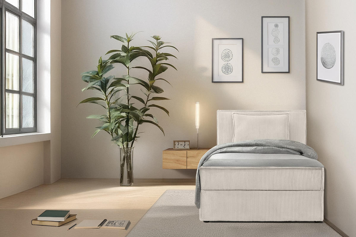 BOXSPRINGBETT ROTI Einzelbett, cremefarben - Creme/Schwarz, Holz/Holzwerkstoff (80/200cm) - KONSIMO®