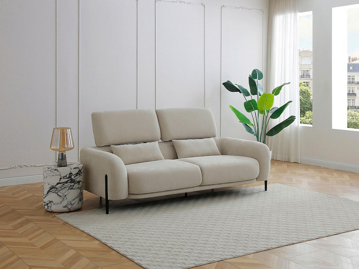 SOFA 3-Sitzer mit verstellbarer Rückenlehne - Stoff Beige - ARAVIO - Beige, Textil (102/100/210cm) - Vente-Unique