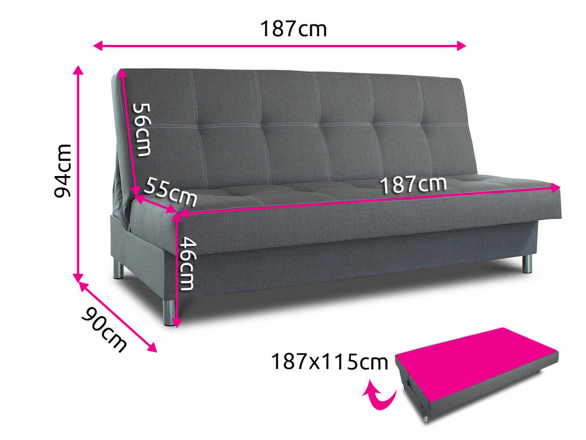 SCHLAFSOFA Bella - Silberfarben/Schwarz, Holz/Kunststoff (187/94/90cm)