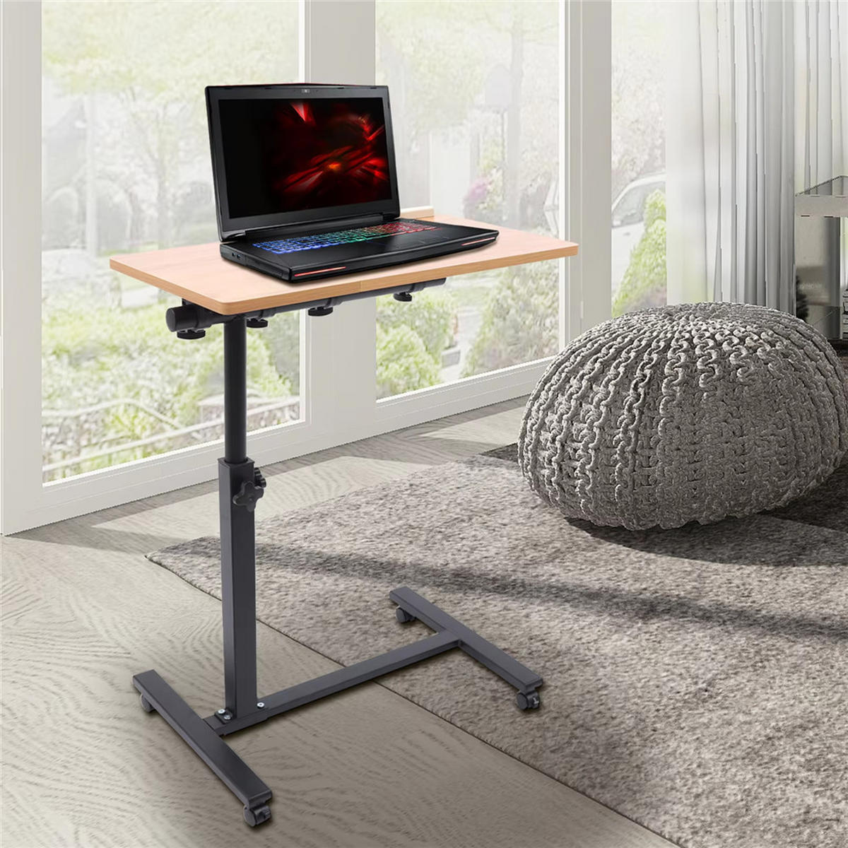 SCHREIBTISCH 57/41/58cm, Drehbar Laptop-Rolltisch - Naturfarben, Metall (41/57/58cm) - Kaket