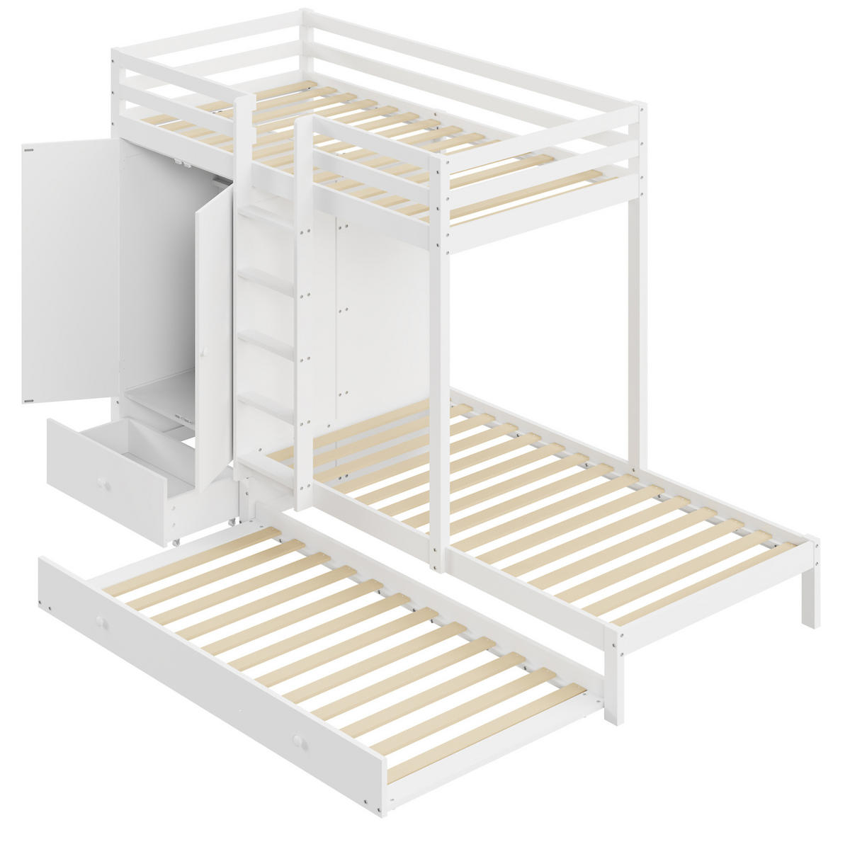 ETAGENBETT 90/200 cm Weiß aus Holz mit Ausziehbett und Kleiderschrank - Weiß, Holz (90/200cm) - Flora Grace