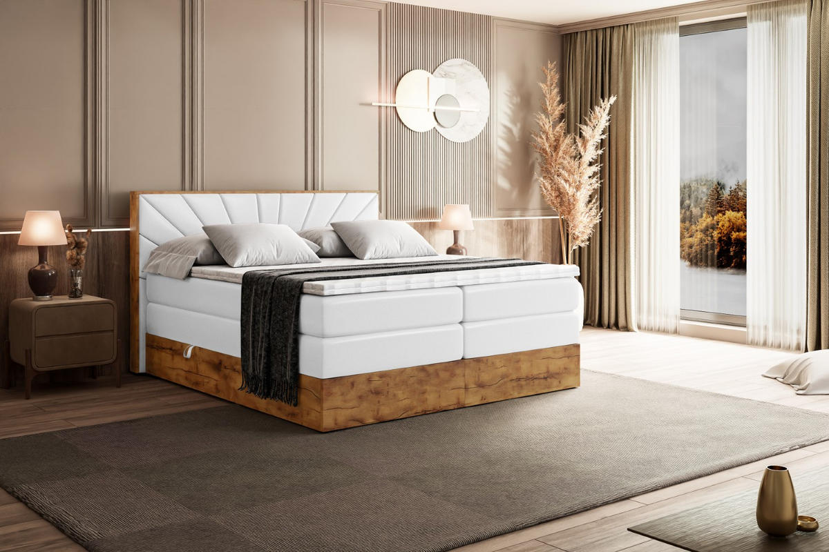 BOXSPRINGBETT mit Matratze H3|H4 und Lattenrost - LOLLI6 KING-160x200 - Weiß - Weiß, Holzwerkstoff (160/200cm) - ALTDECOR