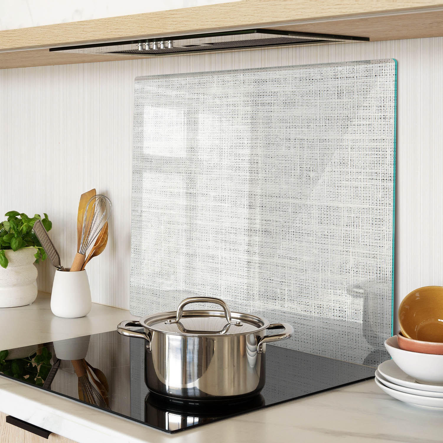GLASPLATTE 60x52 cm Weiße Leinwand - Schwarz, Glas (60/0.4/52cm) - TULUP