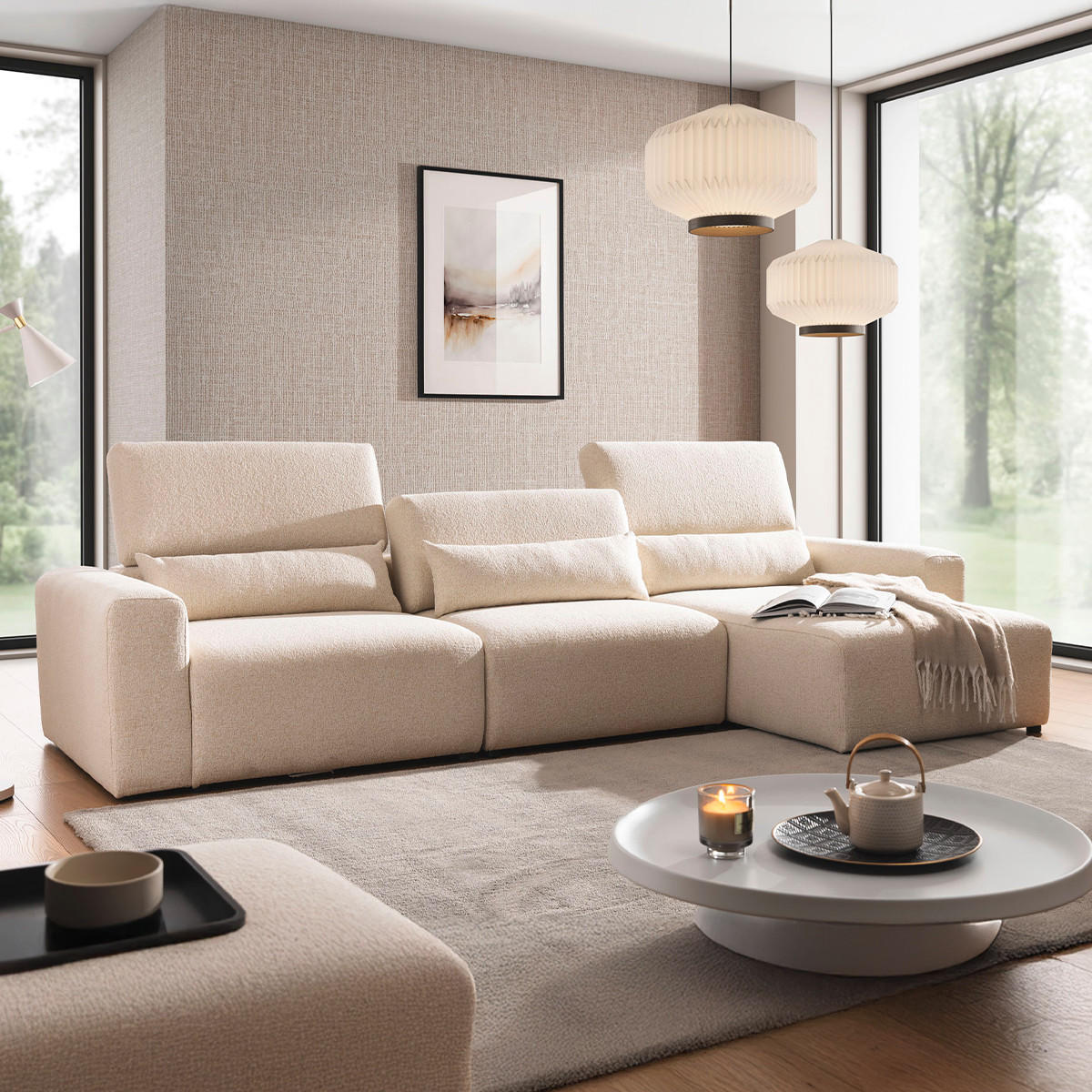 ECKSOFA Velano 3 Sitzplätze Beige - Beige, Holz (314/167cm) - Petits-meubles