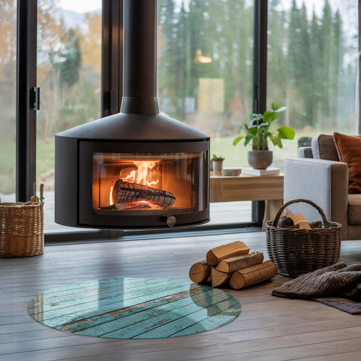 GLASPLATTE für Kamin Ø 80 cm - Türkis, Glas (80/80/0.4cm) - TULUP
