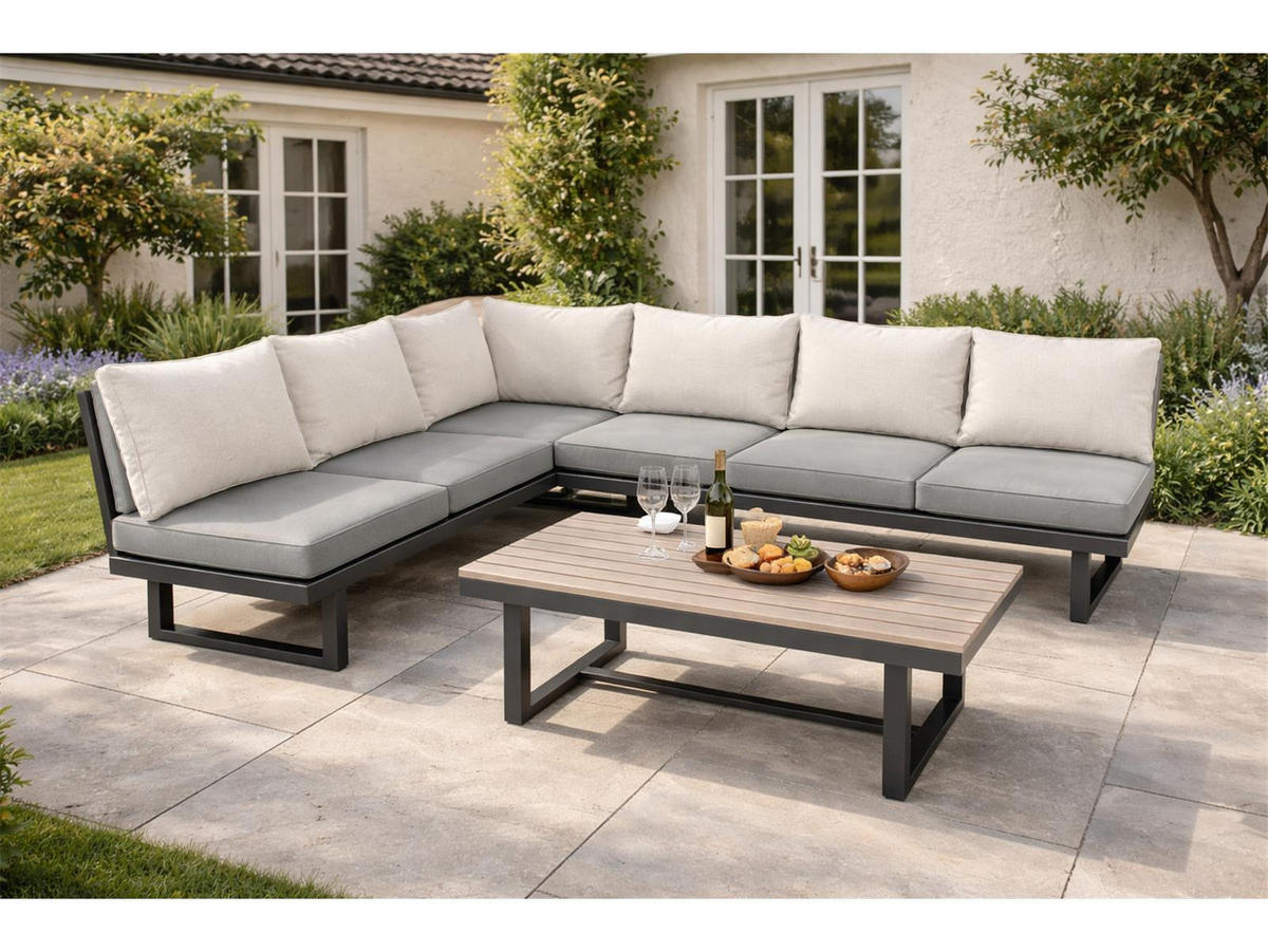 GARTENLOUNGE-SET Manhatten Aluminium, anthrazit höhenverstellbar, für 6 Personen - Grau, Kunststoff - Green Spirit