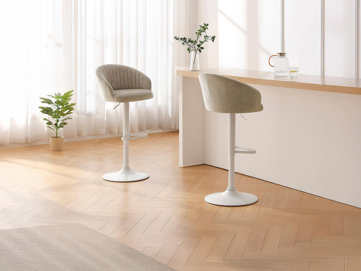 2‑ER Set Barhocker - Textilstoff & Metall - Höhe verstellbar - Creme - DORALIZ - Creme, Textil (54/105/52cm) - Vente-Unique