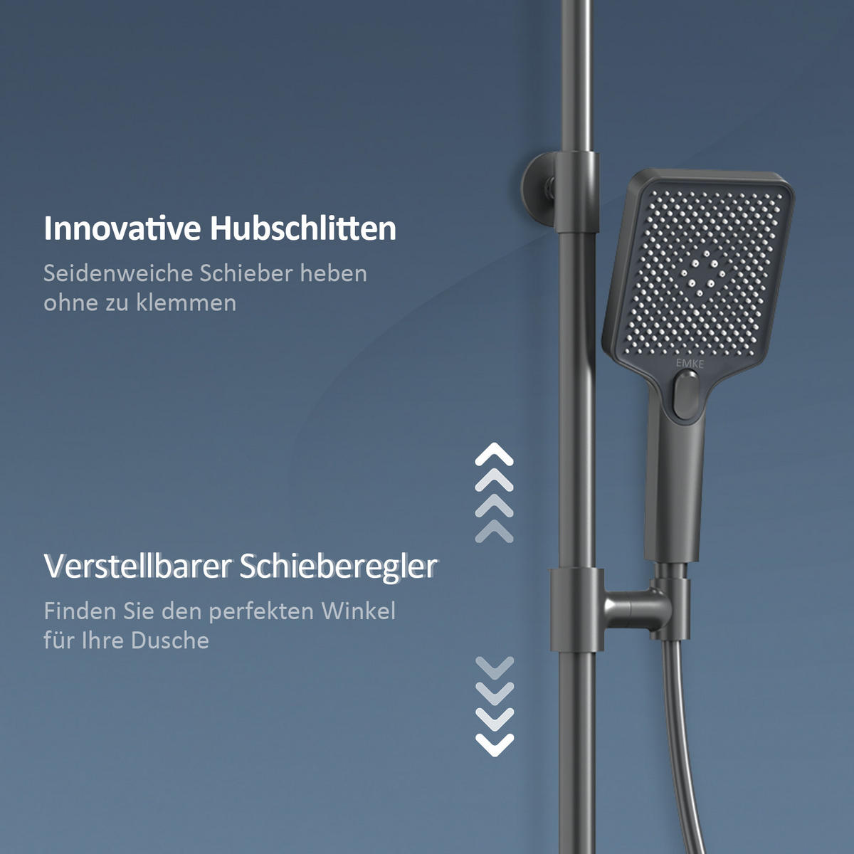 ÜBERKOPFBRAUSESET mit Drei Wasserauslassmethoden Thermostat mit Ablage Anthrazit - Anthrazit, Metall (44.5/127/45cm) - EMKE