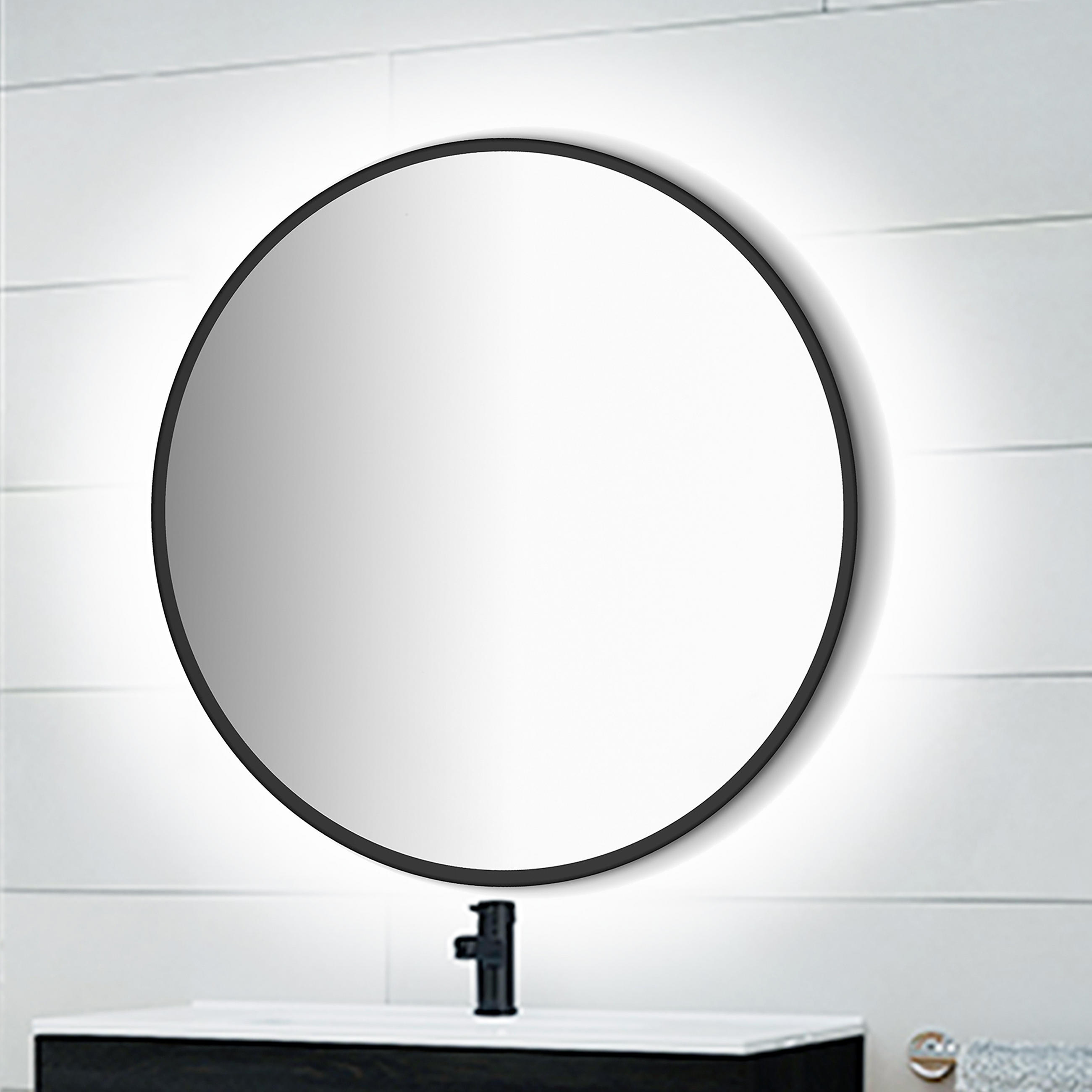 SPIEGEL Zeus mit LED Beleuchtung und schwarzem Rahmen, durchmesser 80 cm, AC 230V 50Hz, 12 W - Multicolor, Metall (80/80/3cm) - EMUCA