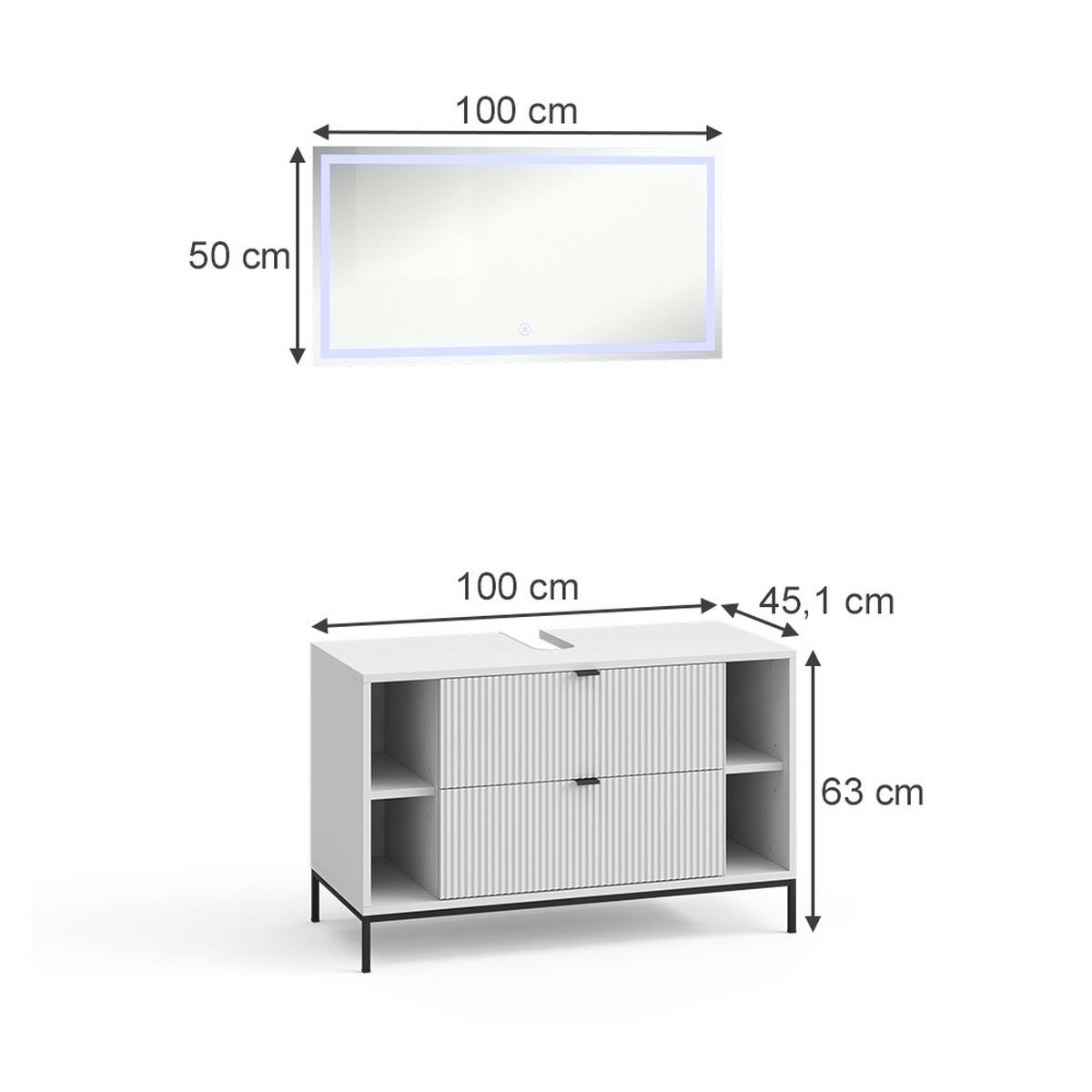 BADMÖBEL-SET Eliza Weiß 2 Teile - Weiß, Holzwerkstoff (100/63/45.1cm) - Vicco