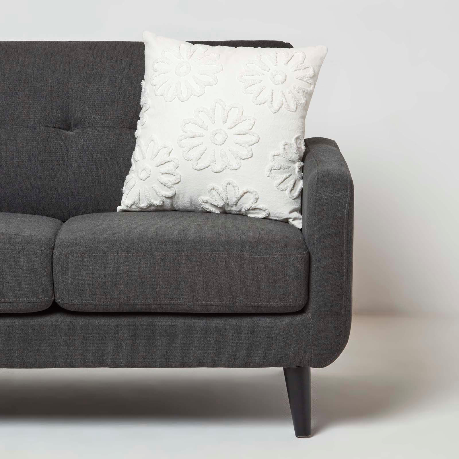 DEKOKISSEN Tufted 45/45 cm weiß mit Blumen - Weiß, Textil (45/45cm) - Homescapes