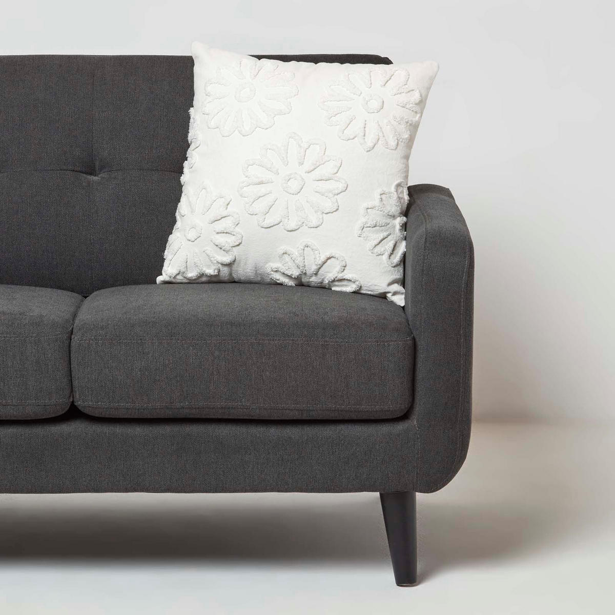 DEKOKISSEN Tufted 45/45 cm weiß mit Blumen - Weiß, Textil (45/45cm) - Homescapes