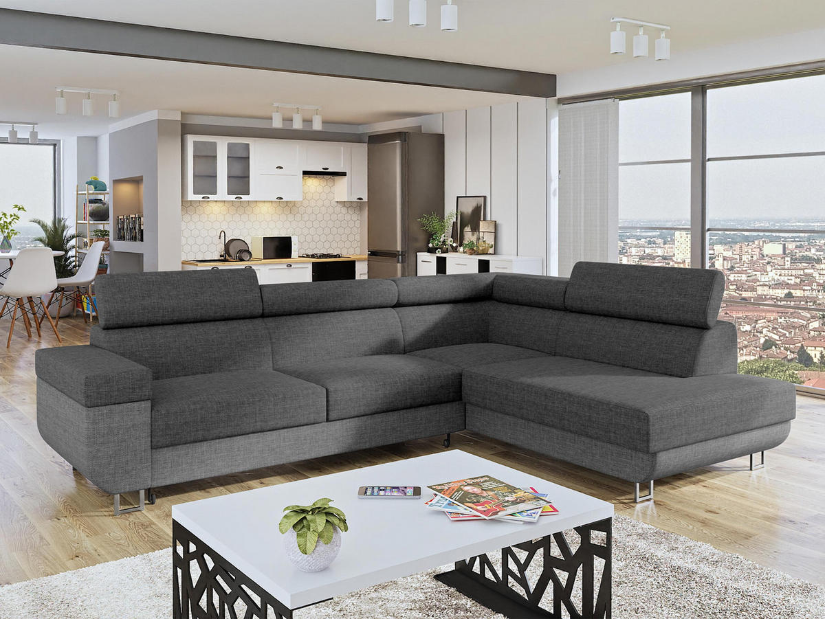 ECKSOFA Fonti, Seite: Rechts - Dunkelgrau, Holz/Textil (253/188cm) - MIRJAN24