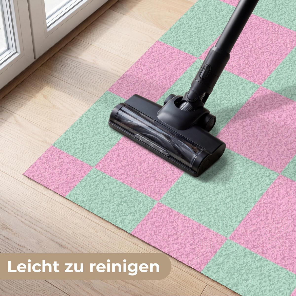 ROHOŽKA Šachovnicový vzor - zelená - růžová - kostky 120x80 cm - mátově zelená, textil/umělá hmota (120/0.4cm) - MuchoWow