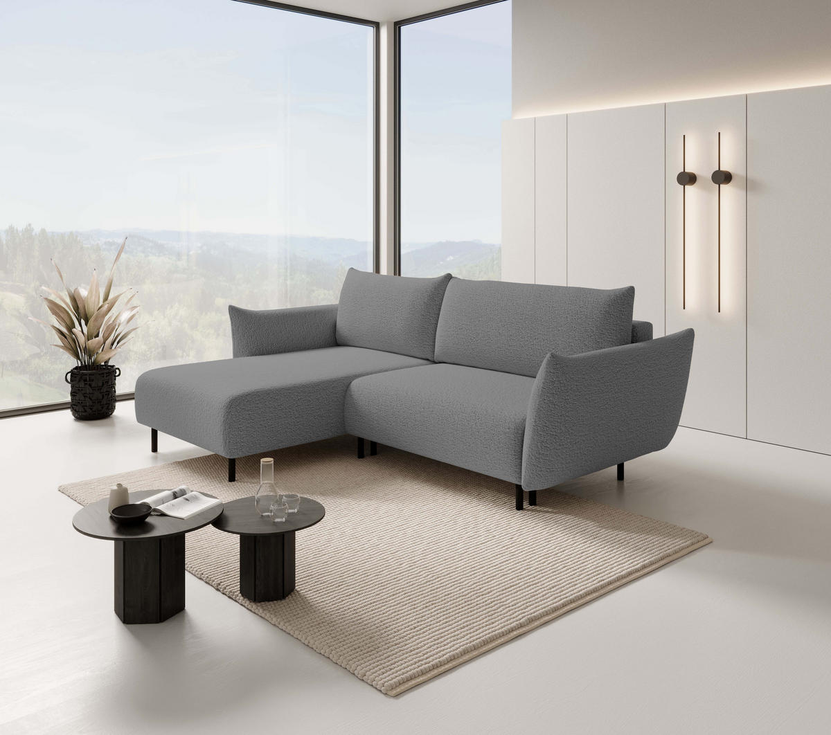 ECKSOFA ADEL mit Schlaffunktion und Bettkasten, L-förm, Metallbeine, verstellbar lose Rückenkissen, freistehend, LINKS, 171x257x90 cm, Light Grey - Hellgrau, Holz/Textil (171/257cm) - DomoHome
