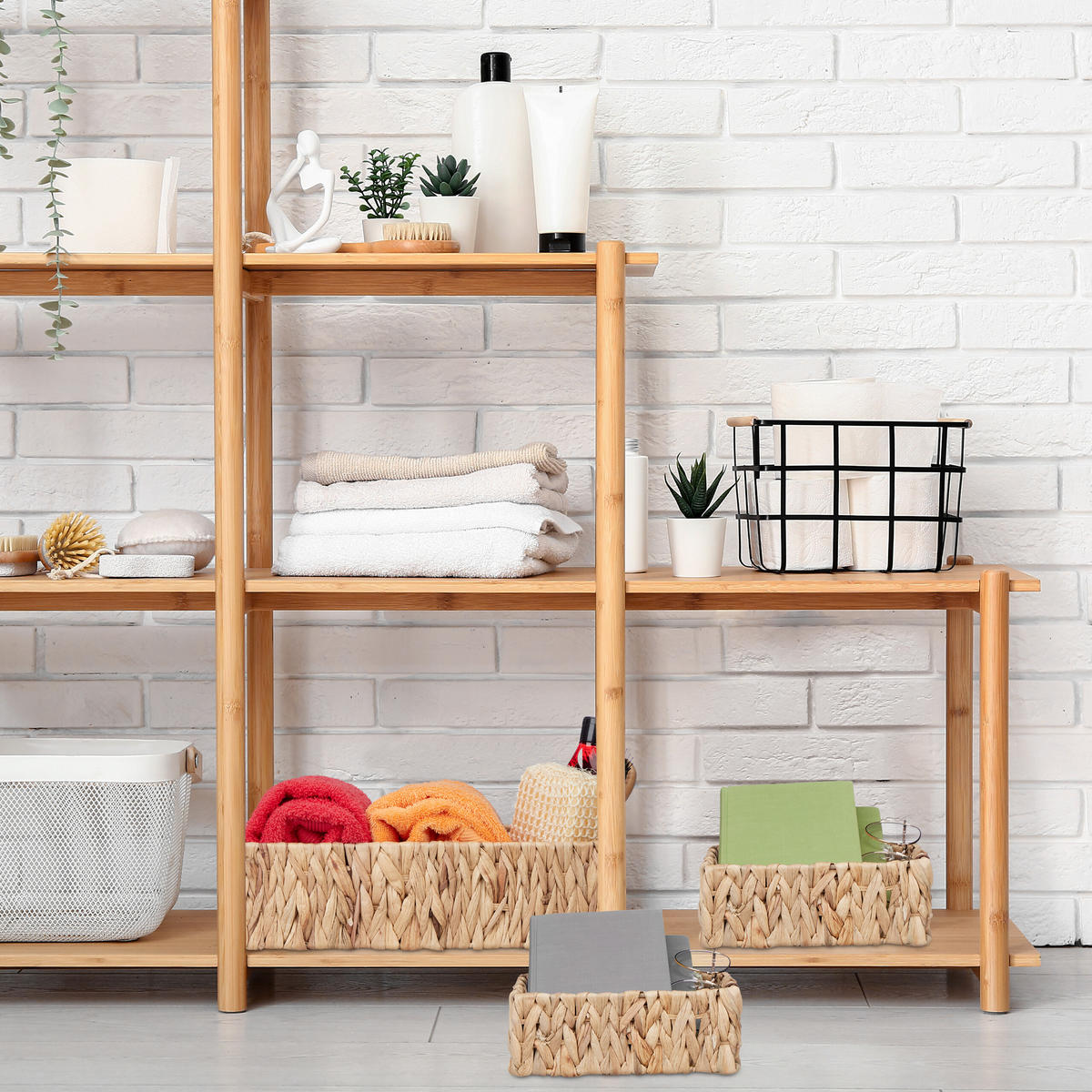 3XAUFBEWAHRUNGSKORB - Hellbraun, Textil/Metall (22/36/10cm) - Relaxdays