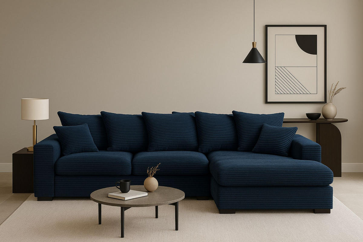 ECKSOFA Mit Schlaffunktion Und Bettkasten Couch L-form Gabon Stoff Zoom Blau Rechts - Blau, Holz (285/155cm) - Kaiser Möbel