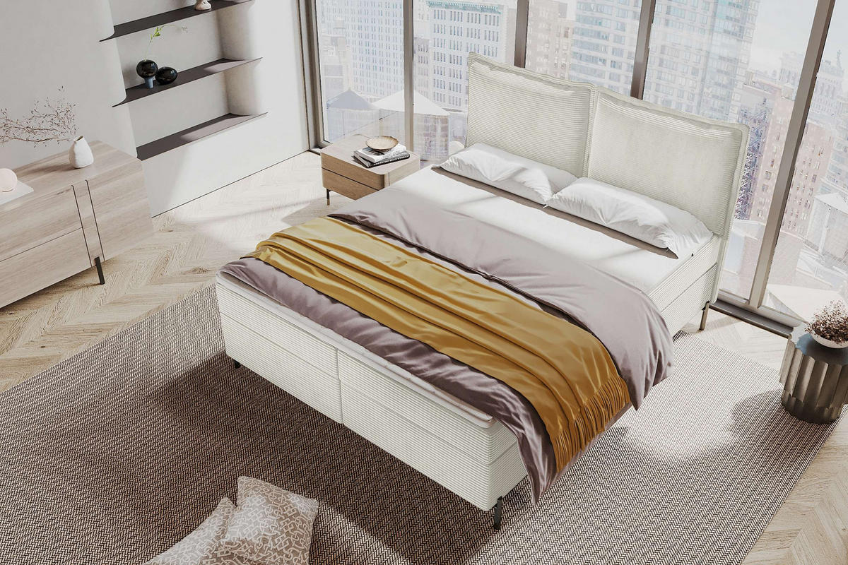 BOXSPRINGBETT VERO Cordstoff Greige 140/200 cm - Greige/Schwarz, Holzwerkstoff/Textil (140/200cm) - 99rooms