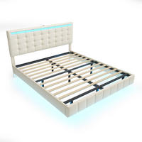 POLSTERBETT 160x200 cm Leinen mit LED Kopfteil und Schwebebett Design Beige - Beige, Holzwerkstoff (160/200cm) - Novahome