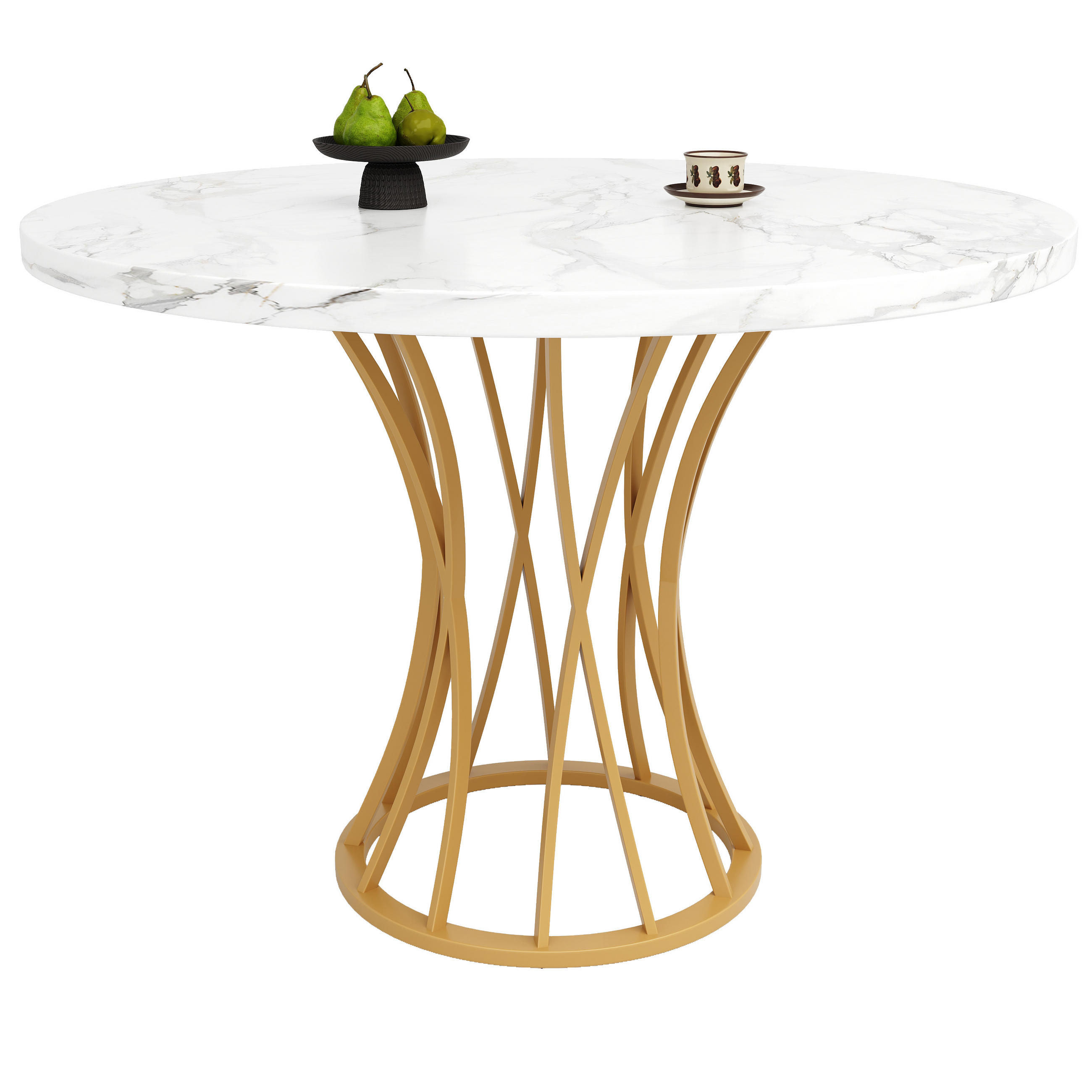 ESSTISCH 80x80x76 cm in Weiß und Gold aus MDF mit Marmoroptik auf goldenen Metallbeinen - Goldfarben, Holzwerkstoff (80/80/76cm) - Modfu