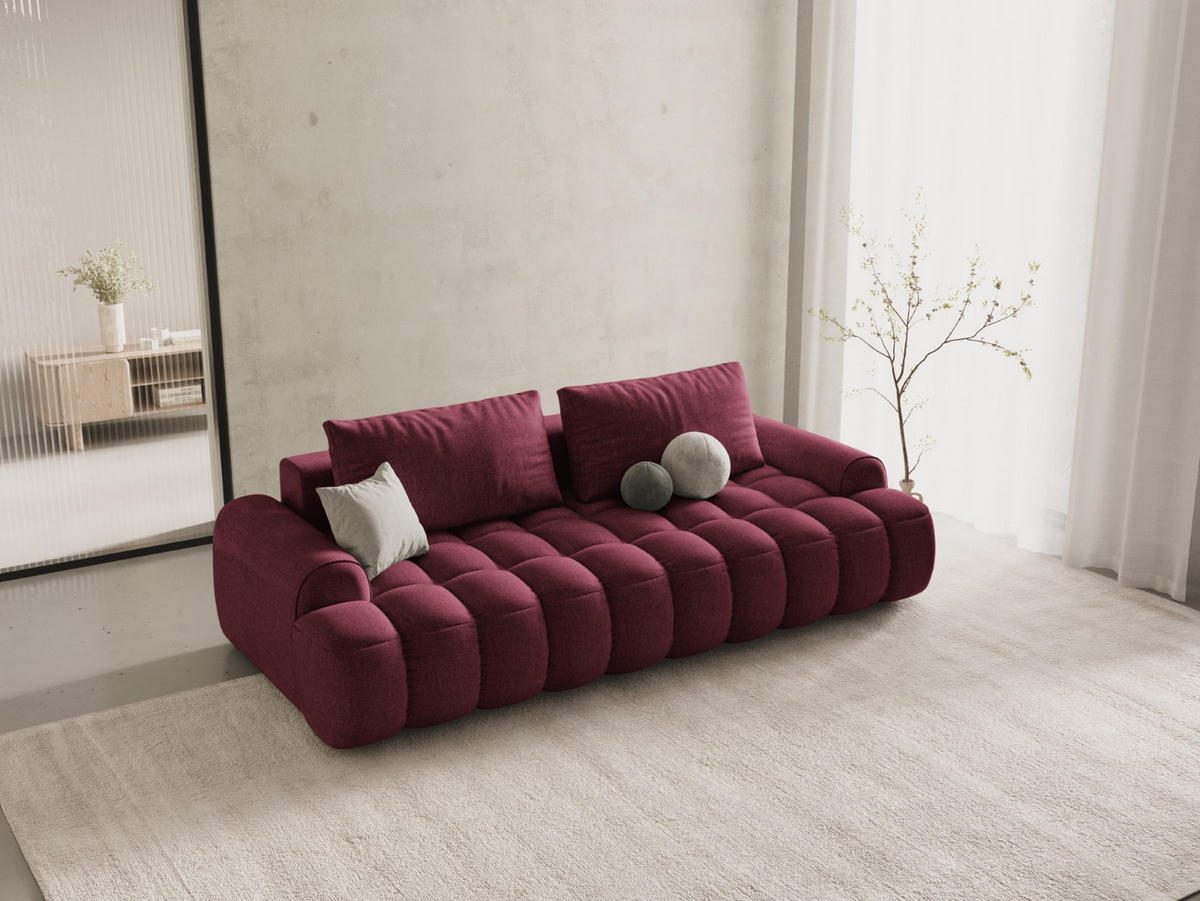 AUSKLAPPBARES-SOFA mit Bettkasten Linz aus strukturiertem Stoff burgundfarben 4 Sitzplätze - Bordeaux, Textil (100/84/250cm) - Cosmopolitan Design