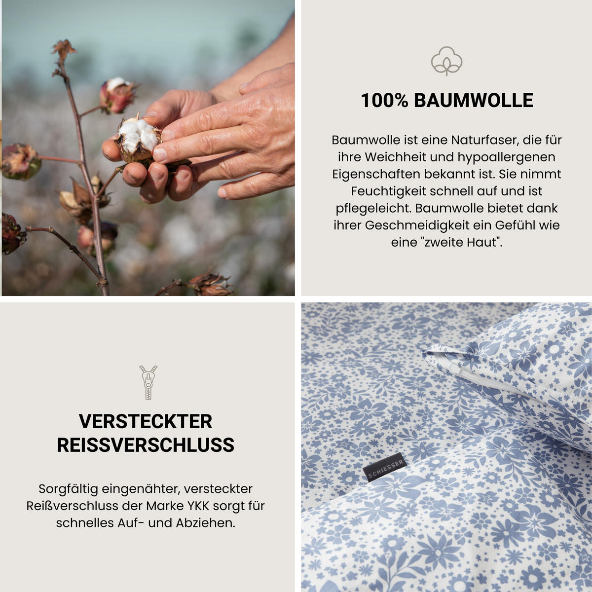 BETTWÄSCHESET Flower - Renforcé - 2-teilig - 135 x 200 cm - Hellblau - Hellblau, Textil (135/200cm) - SCHIESSER