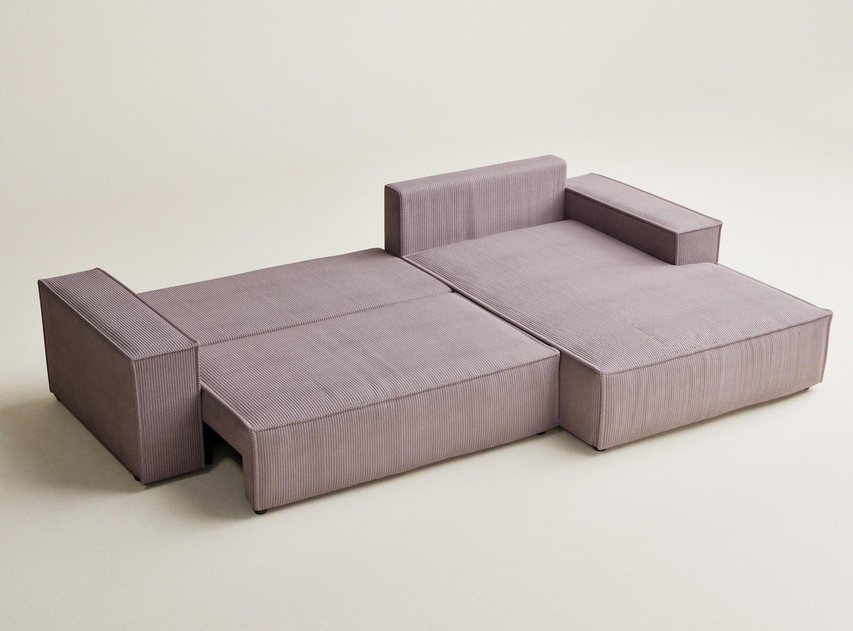 ECKSOFA MIT SCHLAFFUNKTION Maze Lila Samtstoff - Lila/Schwarz, Holz/Holzwerkstoff (294/185cm) - Maison de Reve