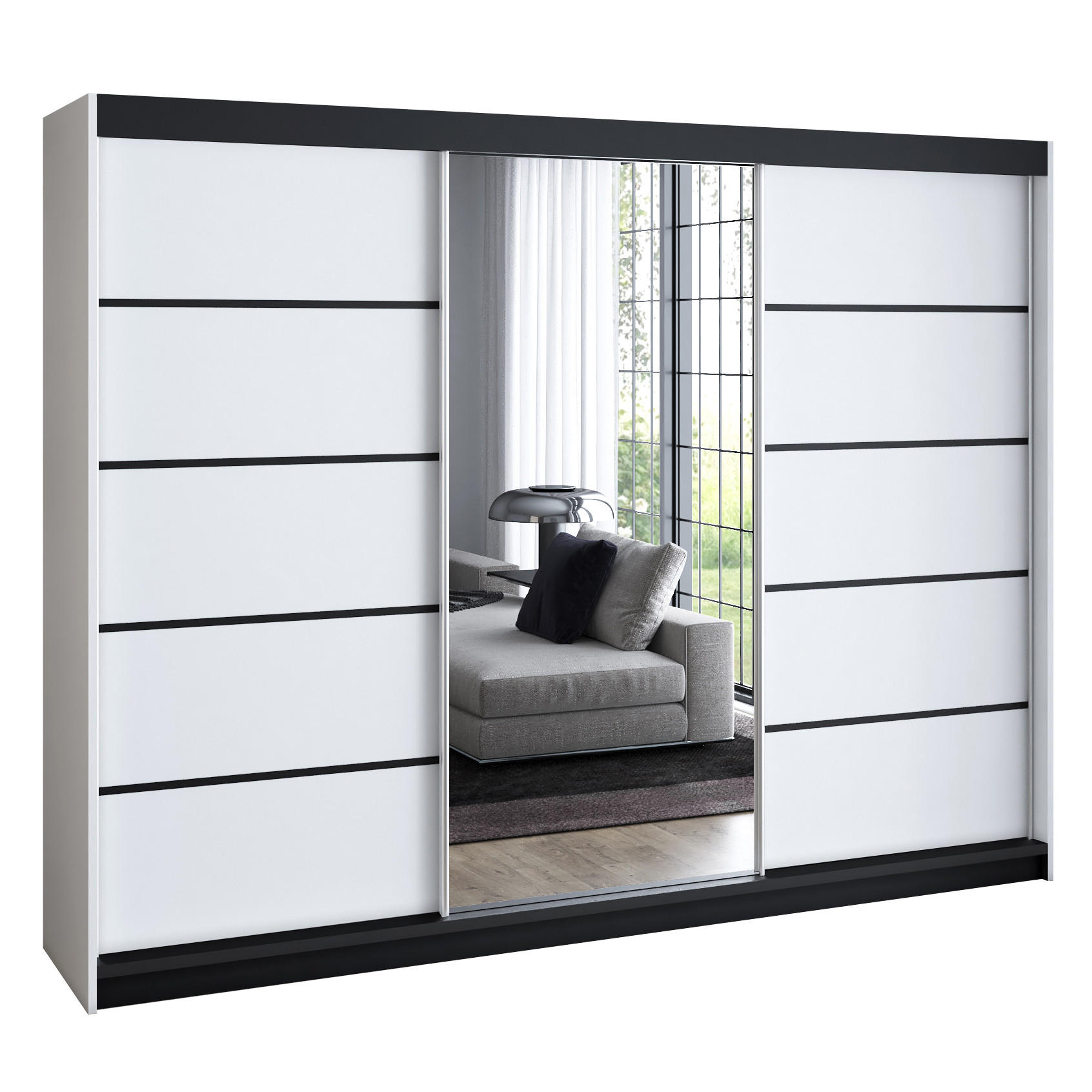 A&J MöbelLand Schwebetürenschrank Weiß 200x215x59.5 cm