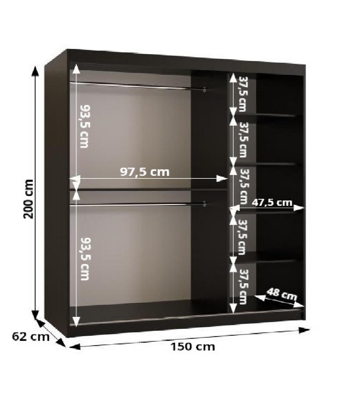 SCHWEBETÜRENSCHRANK 200/150/62 2-türig - Goldfarben/Weiß, Holz/Kunststoff (150/200/62cm) - MÖBEL KRYSPOL