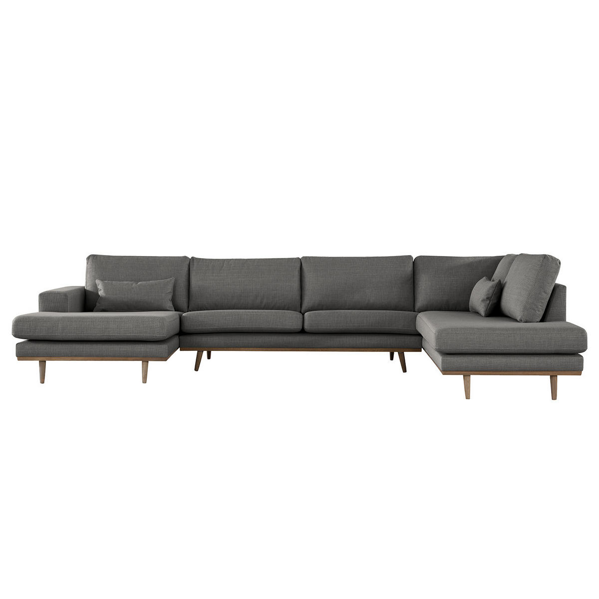 WOHNLANDSCHAFT mit Longchair - Eichefarben/Dunkelgrau, Eichenholz/Textil (371/81/219cm) - home24