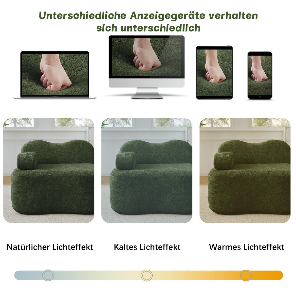 SOFA 192/98/70 cm in Grün aus Samt, modular und ohne Aufbau - Grün, Textil (98/70/192cm) - Flora Grace