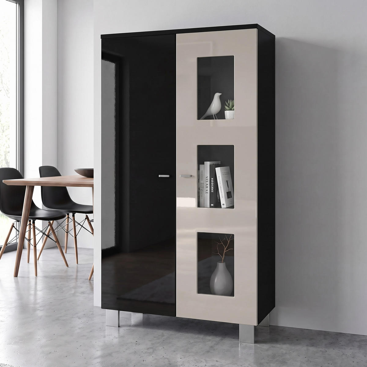 VITRINE Denjo Tür in Sandgrau Hochglanz - Sandfarben, Holzwerkstoff (71/129/35cm) - Vladon