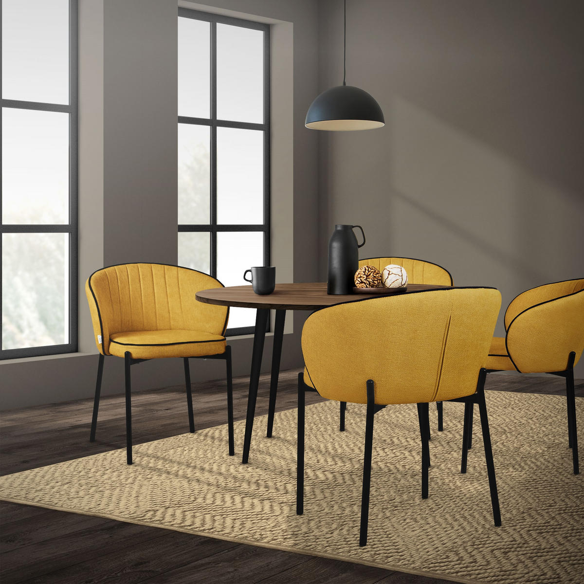 ESSZIMMERSTÜHLE 2er Set Senf - Gelb/Schwarz, Textil/Metall (60/75/59cm) - ML-DESIGN