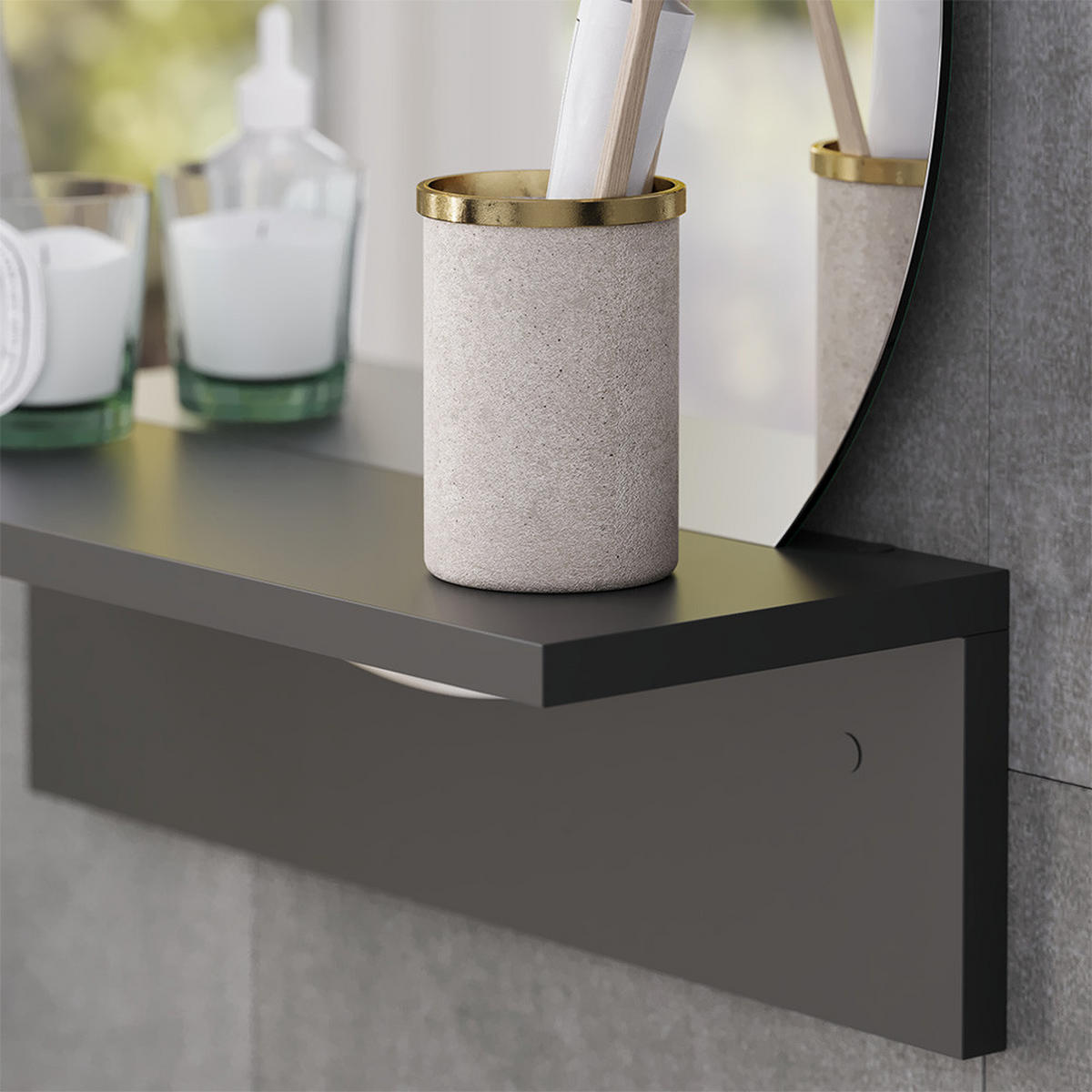 BADEZIMMERSPIEGEL Elyra Schwarz 40 x 47.5 cm mit Ablage - Schwarz, Holzwerkstoff (40/47.5/15cm) - Vicco