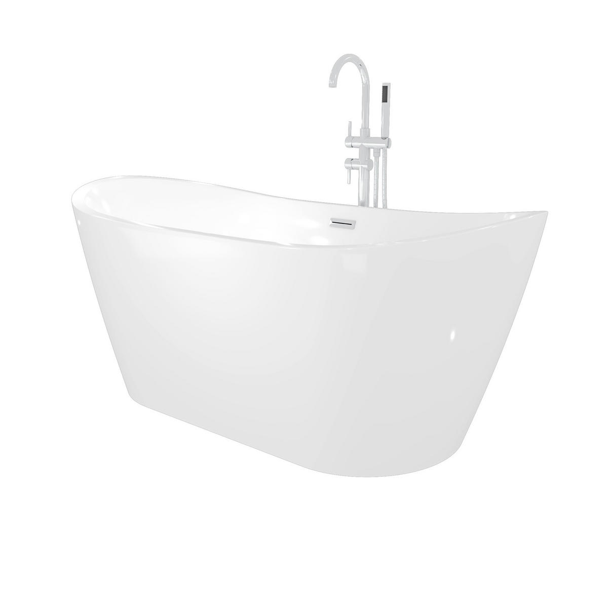 FREISTEHENDE Badewanne Wanne F03 180x89cm mit Armatur AF04 - Weiß, Glas/Kunststoff (80/72/180cm) - AcquaVapore by Sandra Jentho