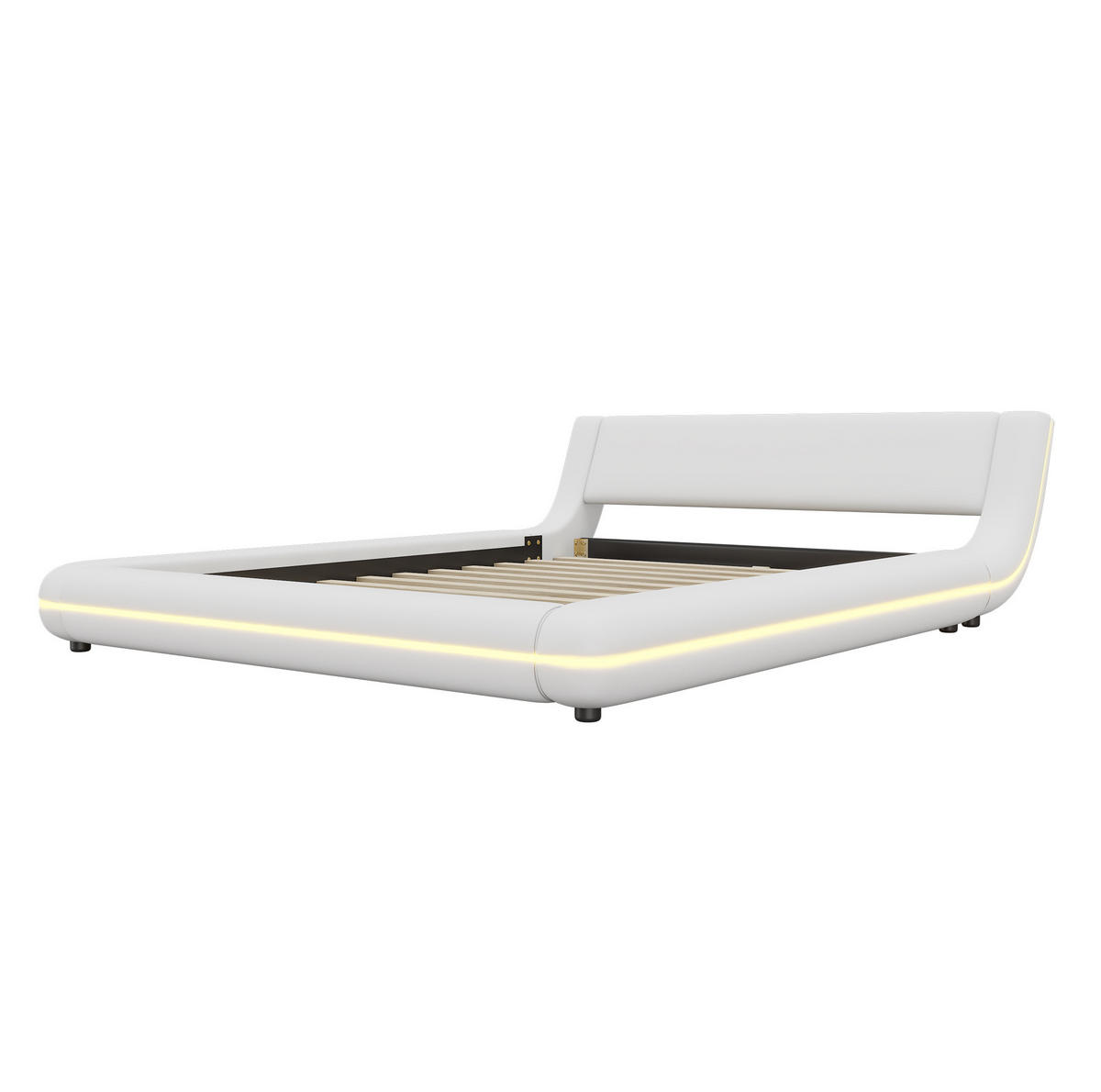 BODENBETT aus PU 140x200 cm Weiß mit LED-Umgebungsbeleuchtung und pflegeleichter Oberfläche - Weiß, Leder (90/200cm) - Modfu
