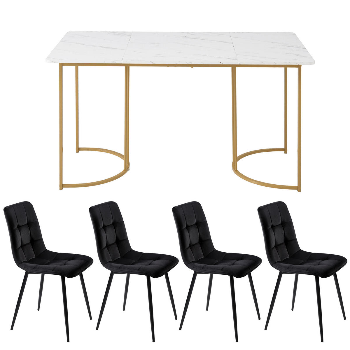 ESSGRUPPE DE-38981 140/80 cm Tisch mit 4 Stühlen Schwarz - Schwarz, Holzwerkstoff (140/75/80cm) - ComfortXL