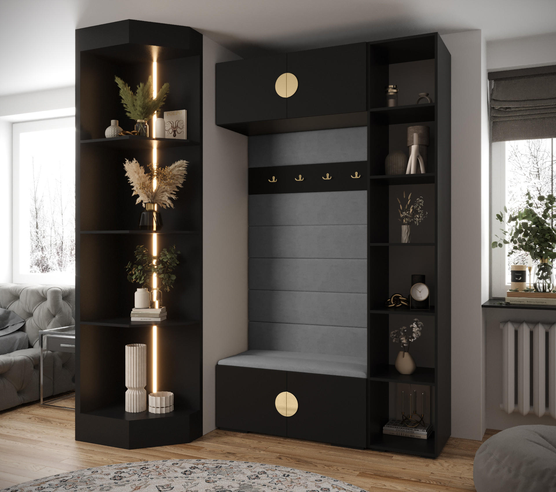 GARDEROBEN-SET 236,7/140/47 - Schwarz/Braun, Holz/Kunststoff (140/236.7/47cm) - Abiks Möbel