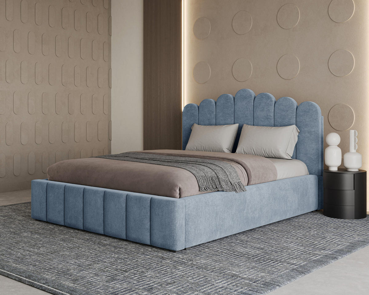 POLSTERBETT 03 140 x 200 cm – Tresor – Bett mit Gasdruckfedern und Stauraum - Blau, Holz (140/200cm) - ROYAL24_MARKT