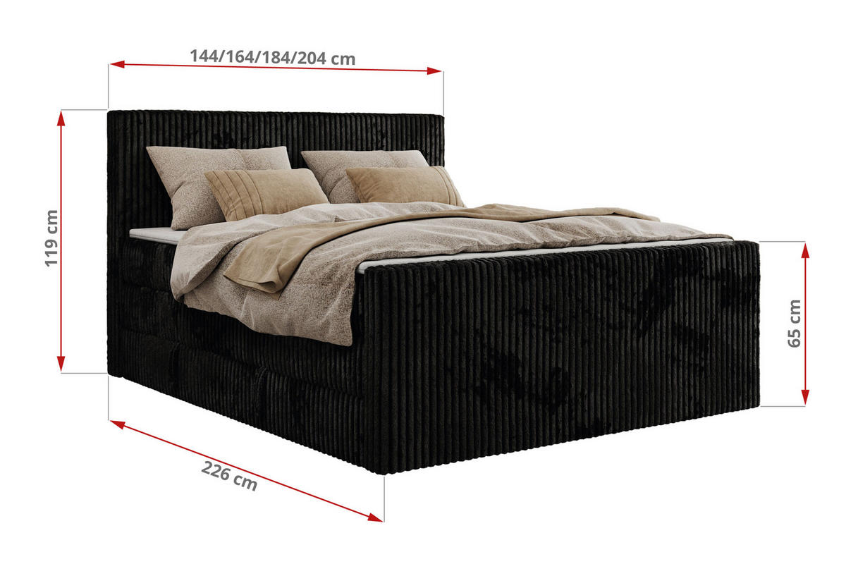 BOXSPRINGBETT TILIANO KING DUO 140/200 - Schwarz Cord - H4 - Schwarz, Textil (140/200cm) - MKS