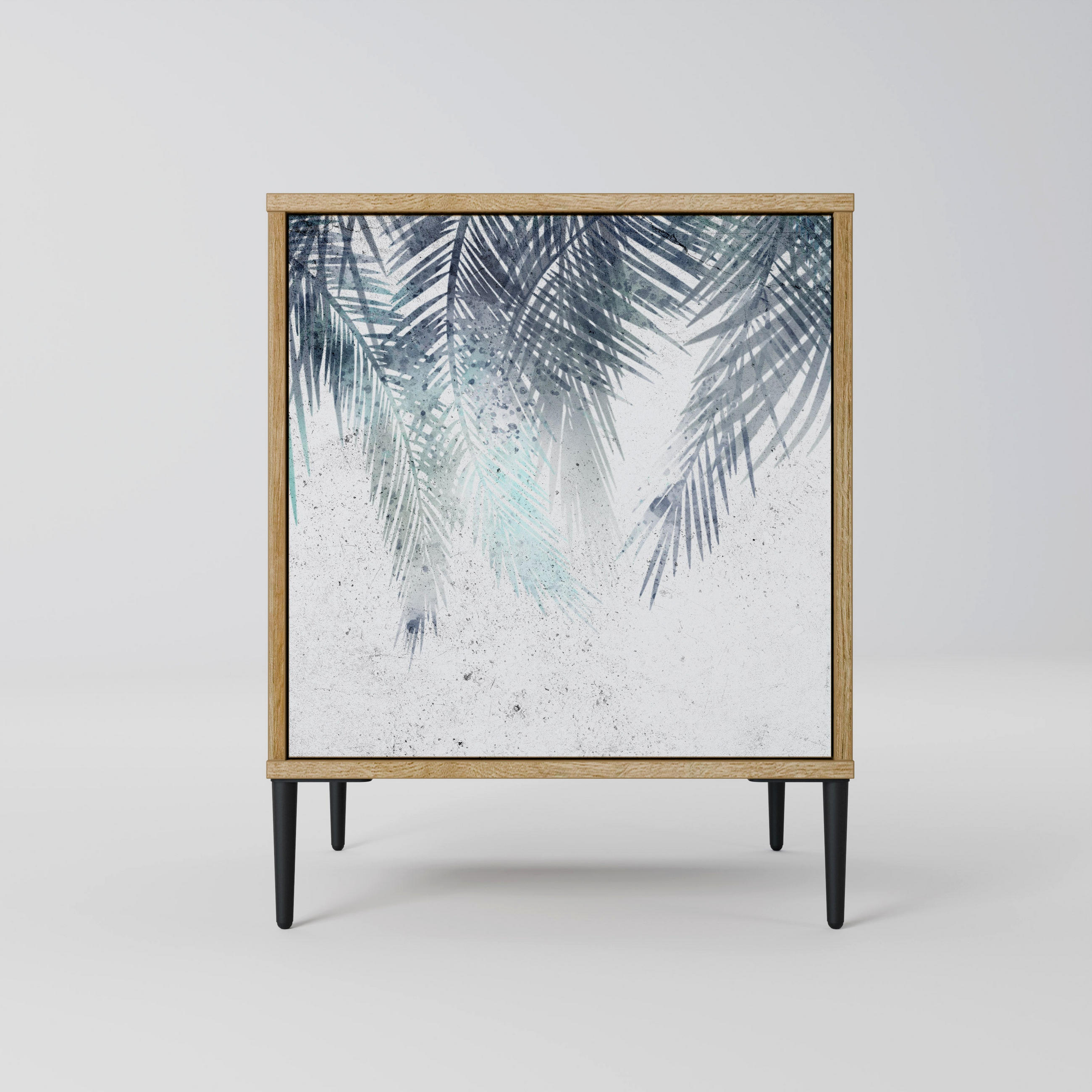 SIDEBOARD PALM VEIL, Eichefarben, 57,5x42x72,5 cm, Schwarze Metallfüße - Eichefarben/Multicolor, Holzwerkstoff/Metall (57.5/72.5/42cm) - SpaceRebels
