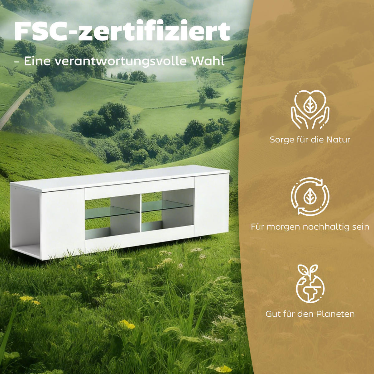 TV-SCHRANK Lowboard 140 cm Lang für Fernseher bis zu 65 Zoll Weiß - Weiß, Holzwerkstoff (35/42.5/140cm) - HOMCOM