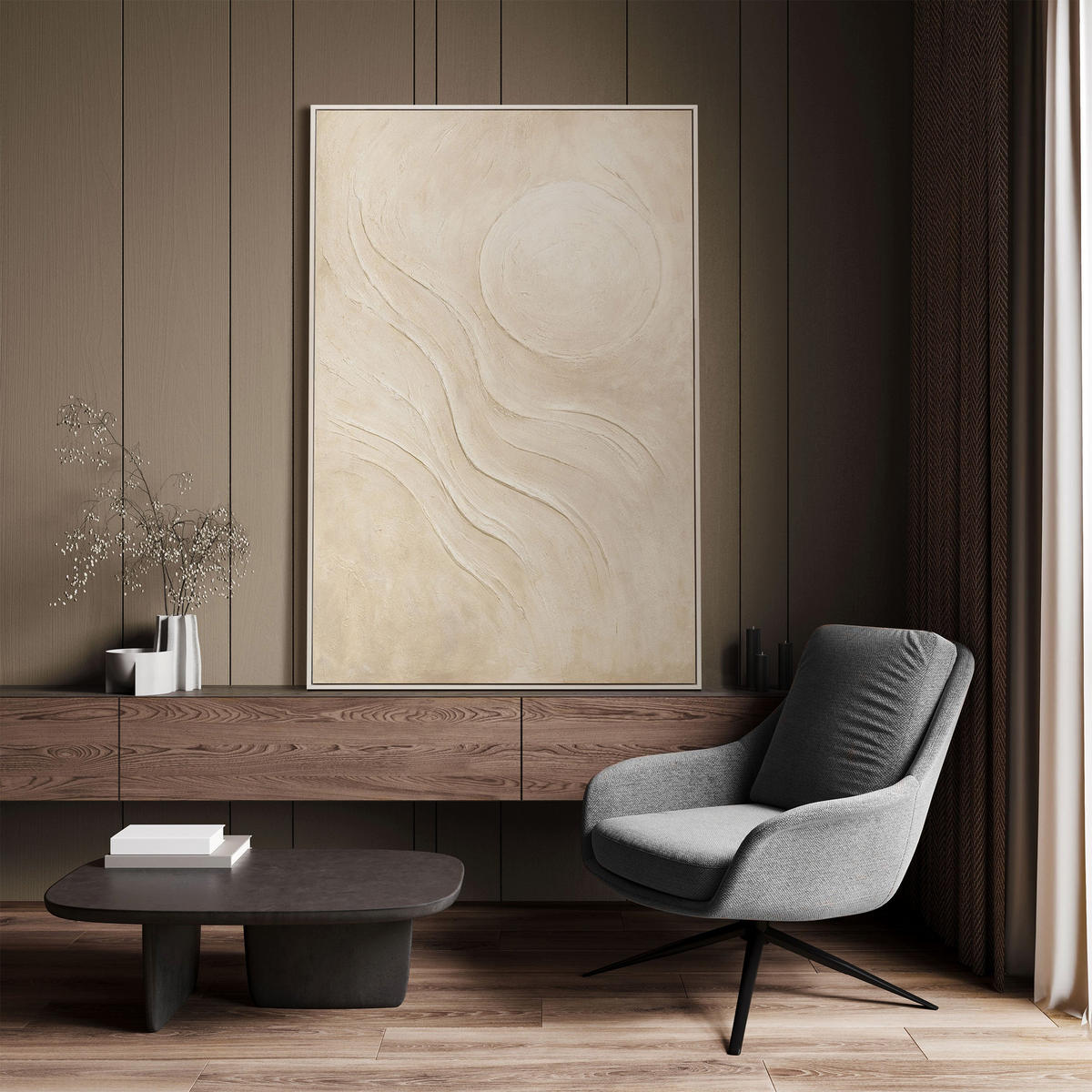 GEMÄLDE Sandige Sonne Schattenfugenrahmen Beige 140x100 cm - Beige, Holz (140/100cm) - YS-art gallery