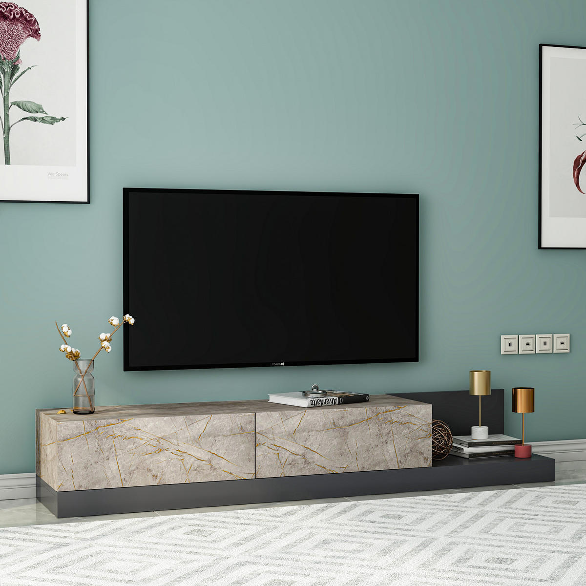 TV-LOWBOARD Majör Anthrazit Beige in Marmoroptik 9024 - Beige/Anthrazit, Holzwerkstoff (180/30/37cm) - moebel17