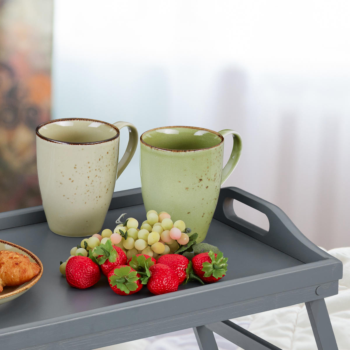 2XPLADENJ za zajtrk - siva, leseni material/les - Relaxdays